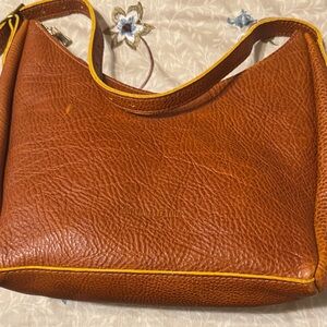 Portland Leather Brown Hobo Bag with Yellow Trim